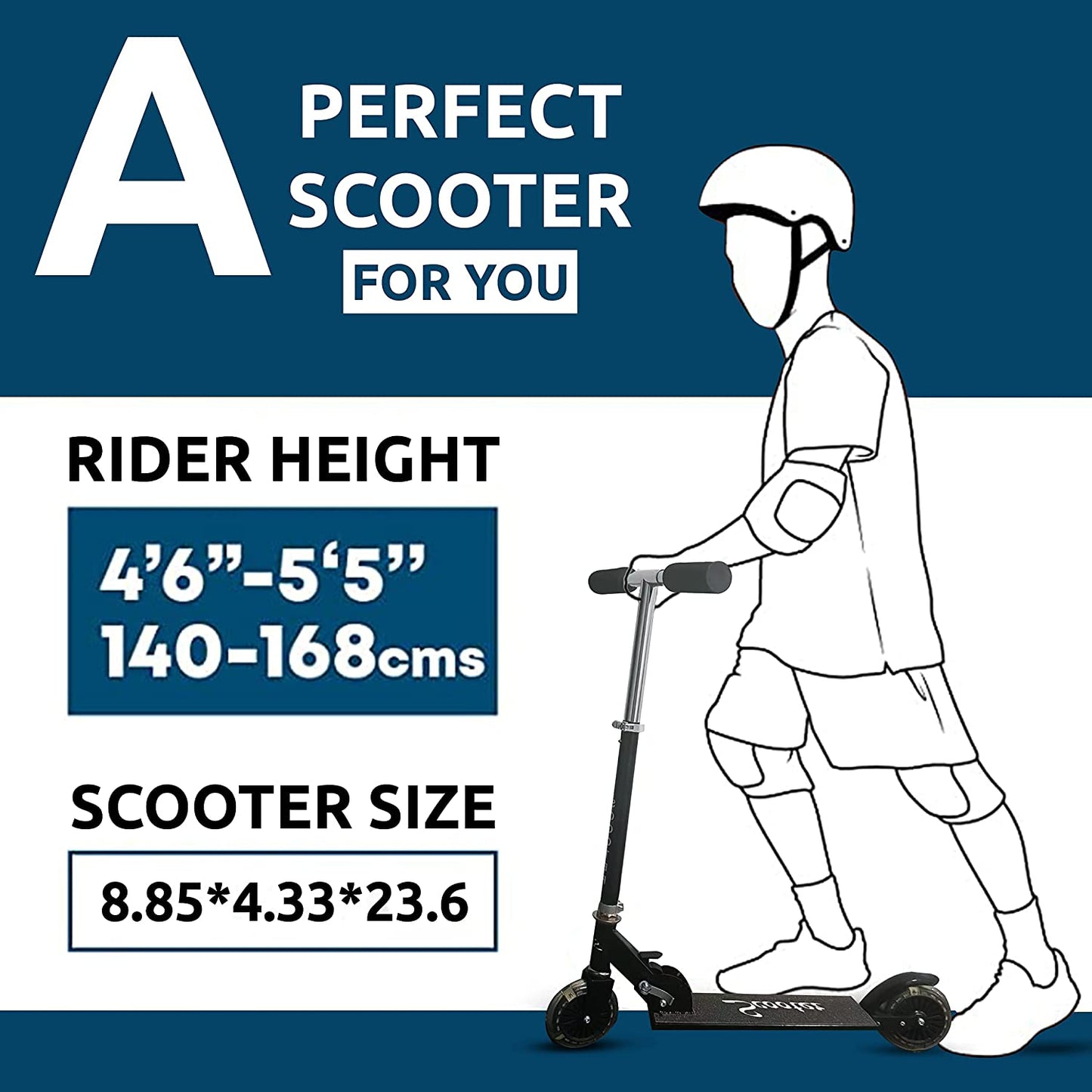 Foldable Kick Scooter for Kids - LED Lights Aluminum Frame & Handlebars Sport Scooter for Toddler Adults Teens Boys & Girls, Detachable and Portable Black Kids' Scooter with Adjustable Height