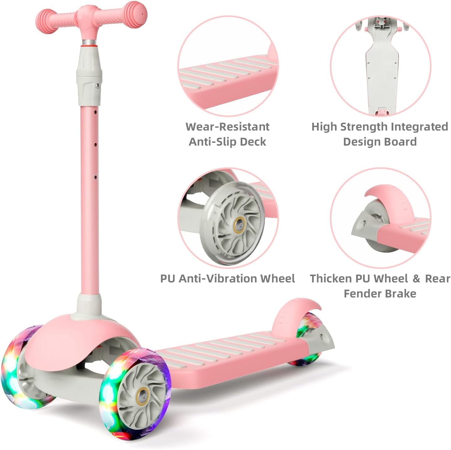 Scooter for Kids Kick Scooter for Toddler Girls Boys Scooter Kids 3 Wheel Scooter with Adjustable Height and Light-Up Wheels Scooter for Children Ages 3-12