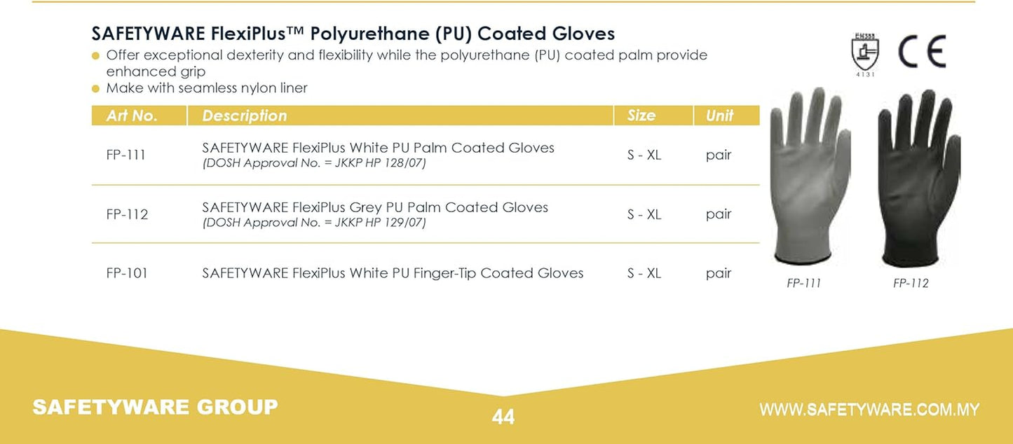 Flexiplus PU Coated Work Safety Gloves for Gardening Mechanic Construction General Purpose