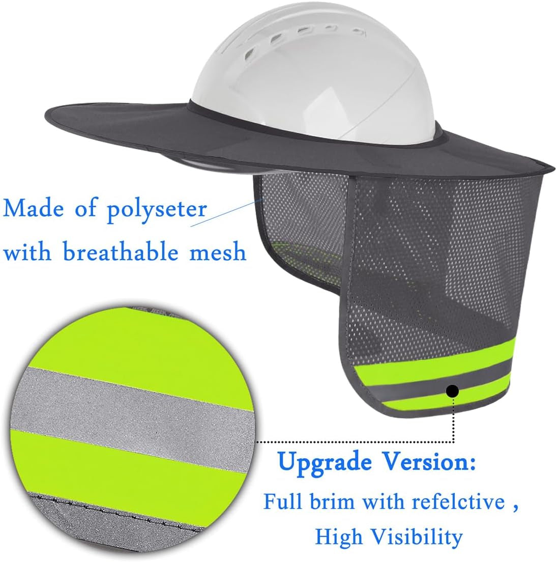 Hard Hat Sunshield - Upgrade Full Brim Neck Sunshade Cover with Reflective Strip for Hardhats