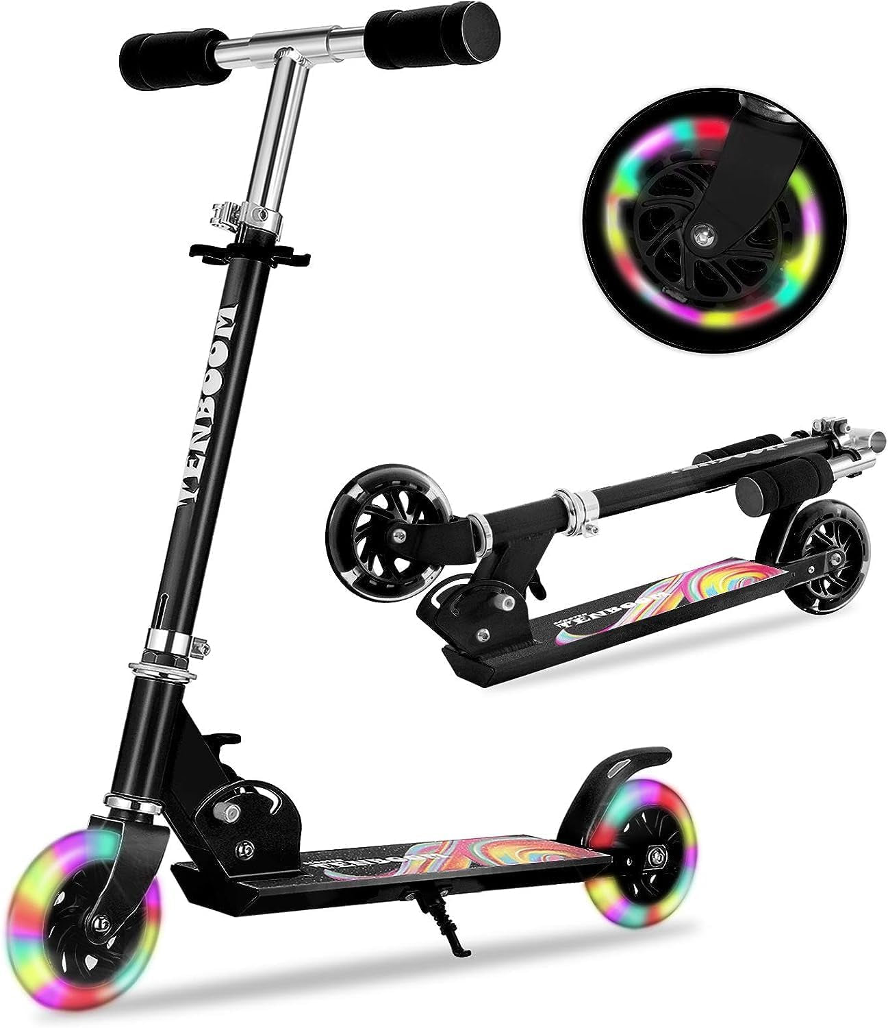 Kids Folding Kick Scooter, 2 Wheel Folding Kick Scooter for Girls Boys, 3 Adjustable Height, Light up Wheels, Scooter with Sturdy Frame, Christmas Birthday Girls Boys, Easy Folding Kids Scooter