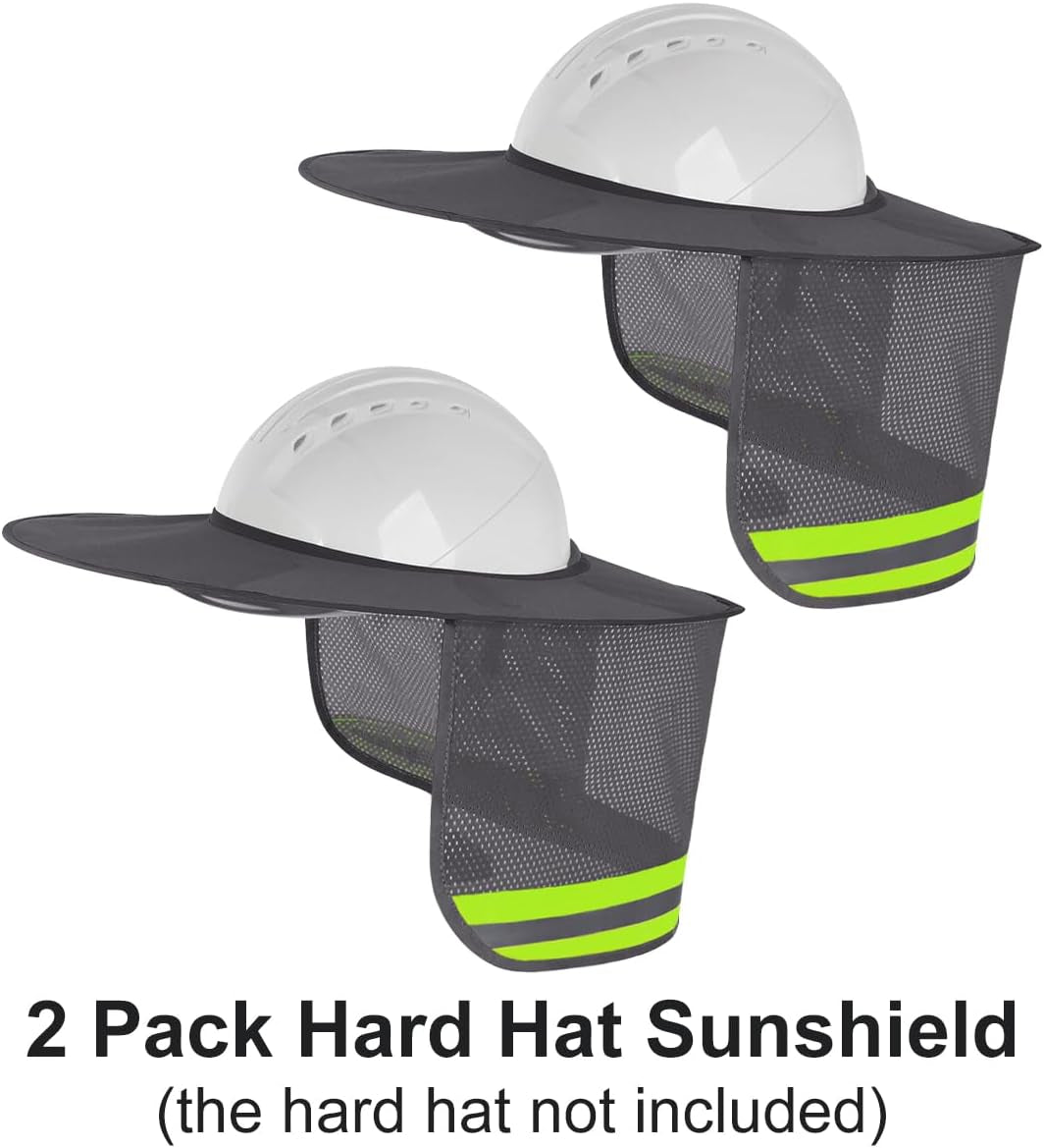 Hard Hat Sunshield - Upgrade Full Brim Neck Sunshade Cover with Reflective Strip for Hardhats