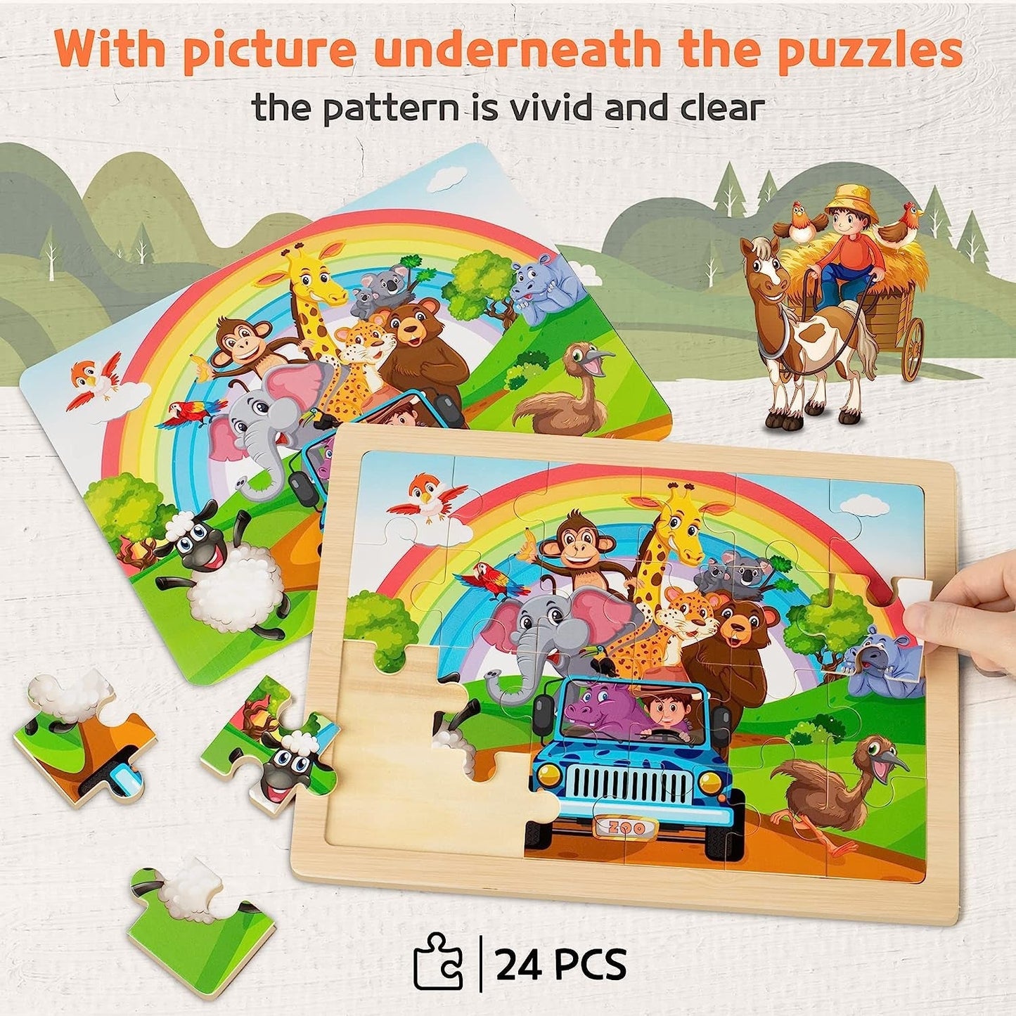 24 Wood Jigsaw Puzzles Educational Brain Teaser