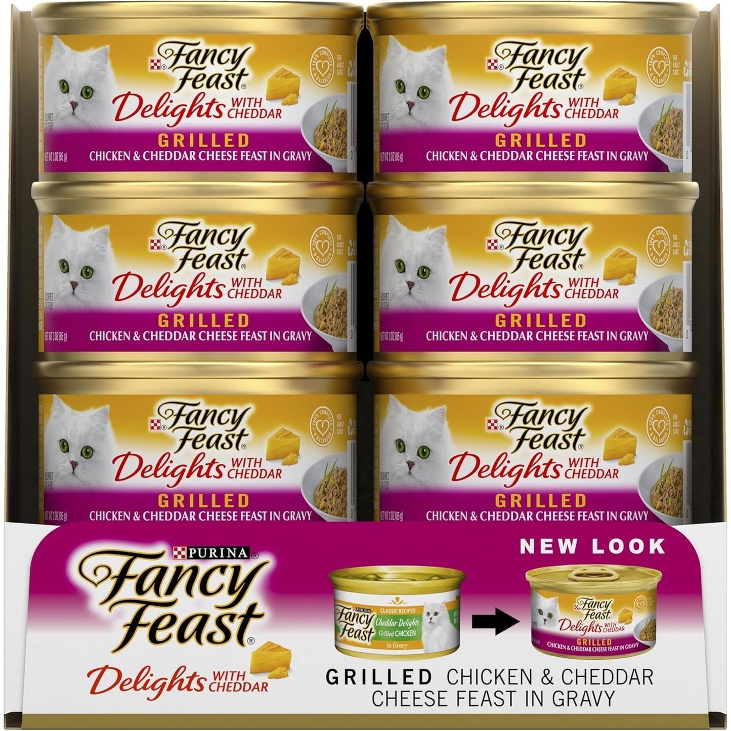 FANCY FEAST Delights with Cheddar Adult Wet Cat Food Grilled Chicken & Cheddar Cheese Feast in Gravy 24X85G