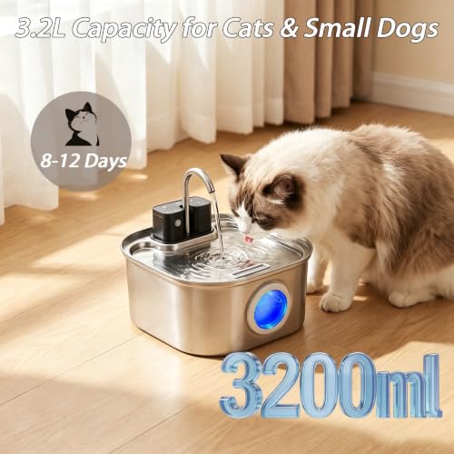 Dehlso Wireless Cat Water Fountain Stainless Steel
