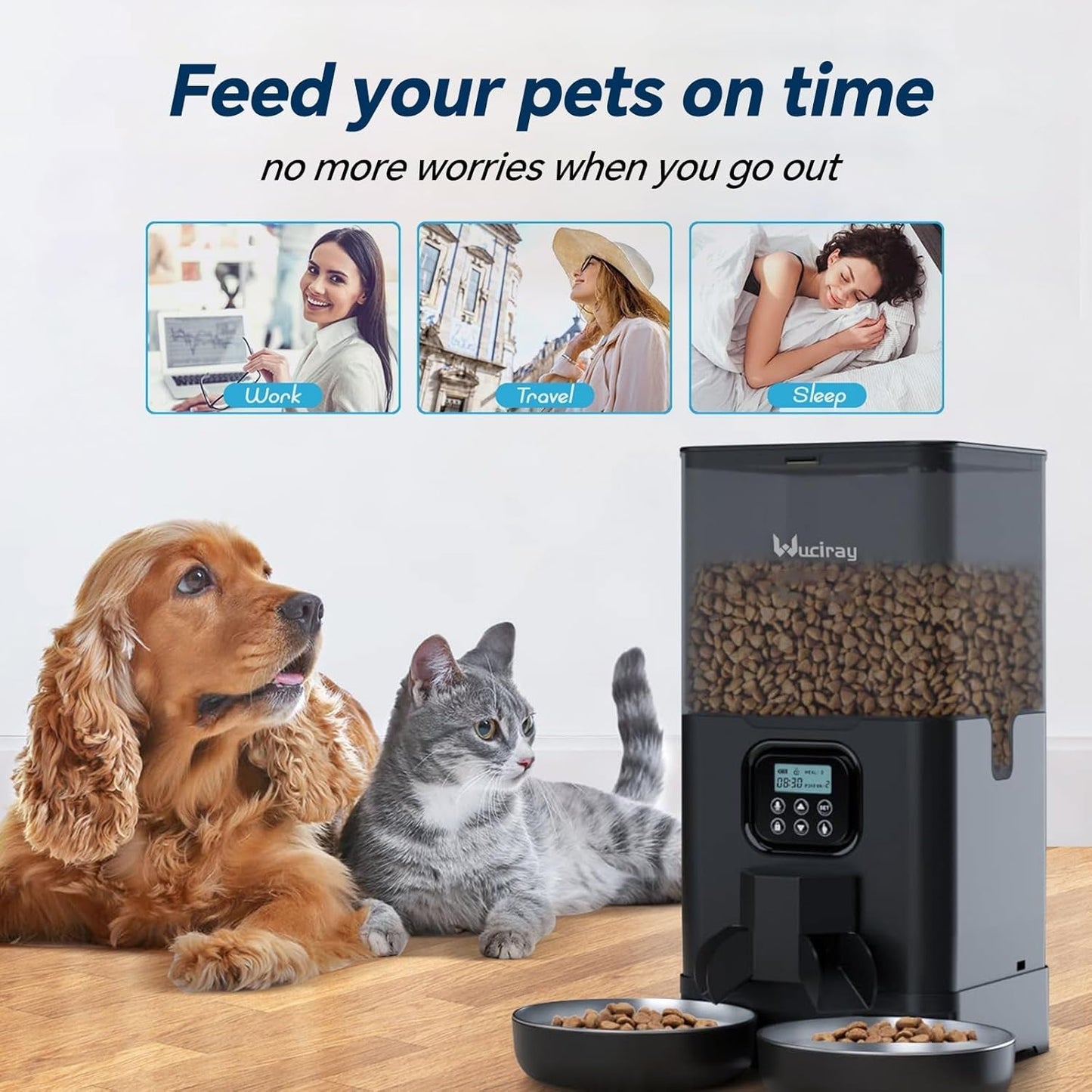Automatic Pet Feeder, Timed Cat Food Dispenser 6L Double Dog Feeder with 2 Stainless Steel Bowls