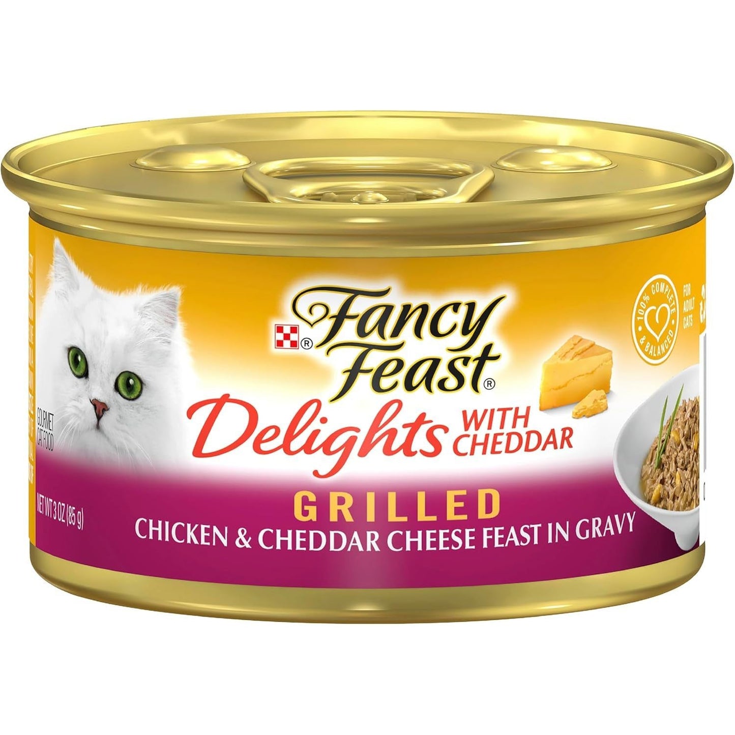 FANCY FEAST Delights with Cheddar Adult Wet Cat Food Grilled Chicken & Cheddar Cheese Feast in Gravy 24X85G