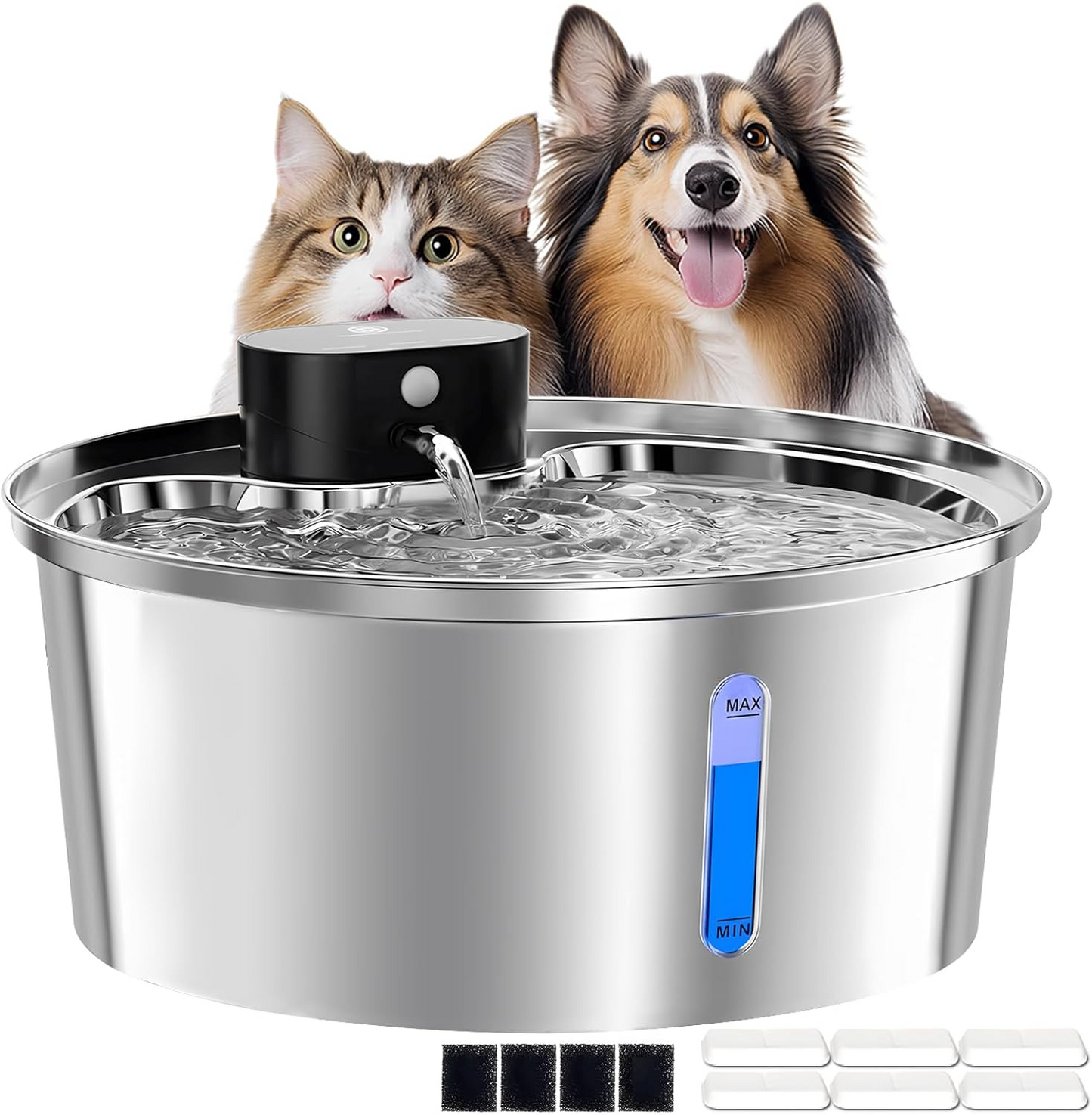 3.2L Wireless Cat Water Fountain Stainless Steel, 5000mAh Automatic Cordless Pet Drinking Fountain with 3 Smart Modes, Quiet Pump, Rechargeable