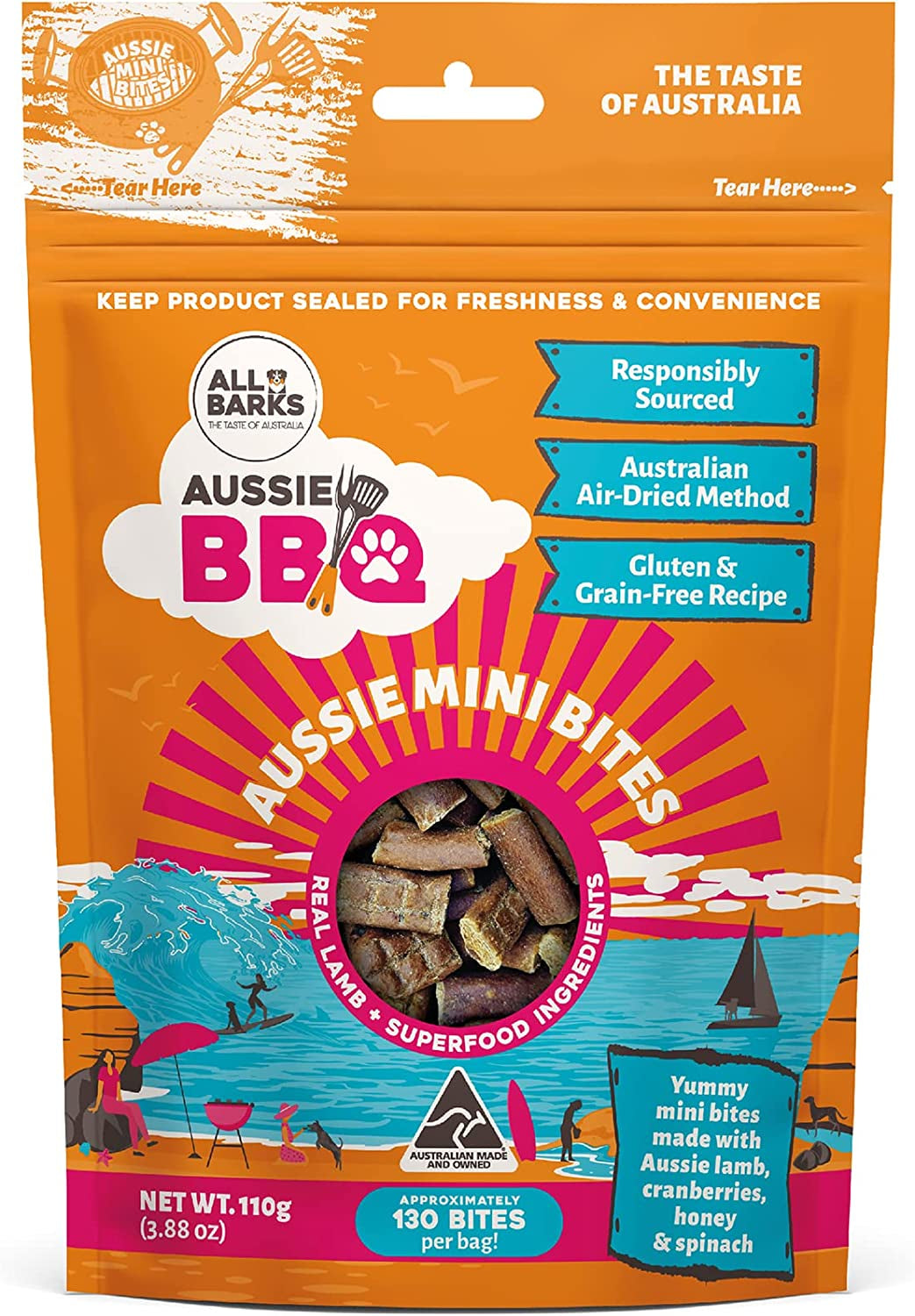 Aussie Mini Bites - 100% Aussie Lamb & Superfood Ingredients - Natural, Grain-Free Dog Treats - Snacks, Training or Rewards for Dogs - 110G