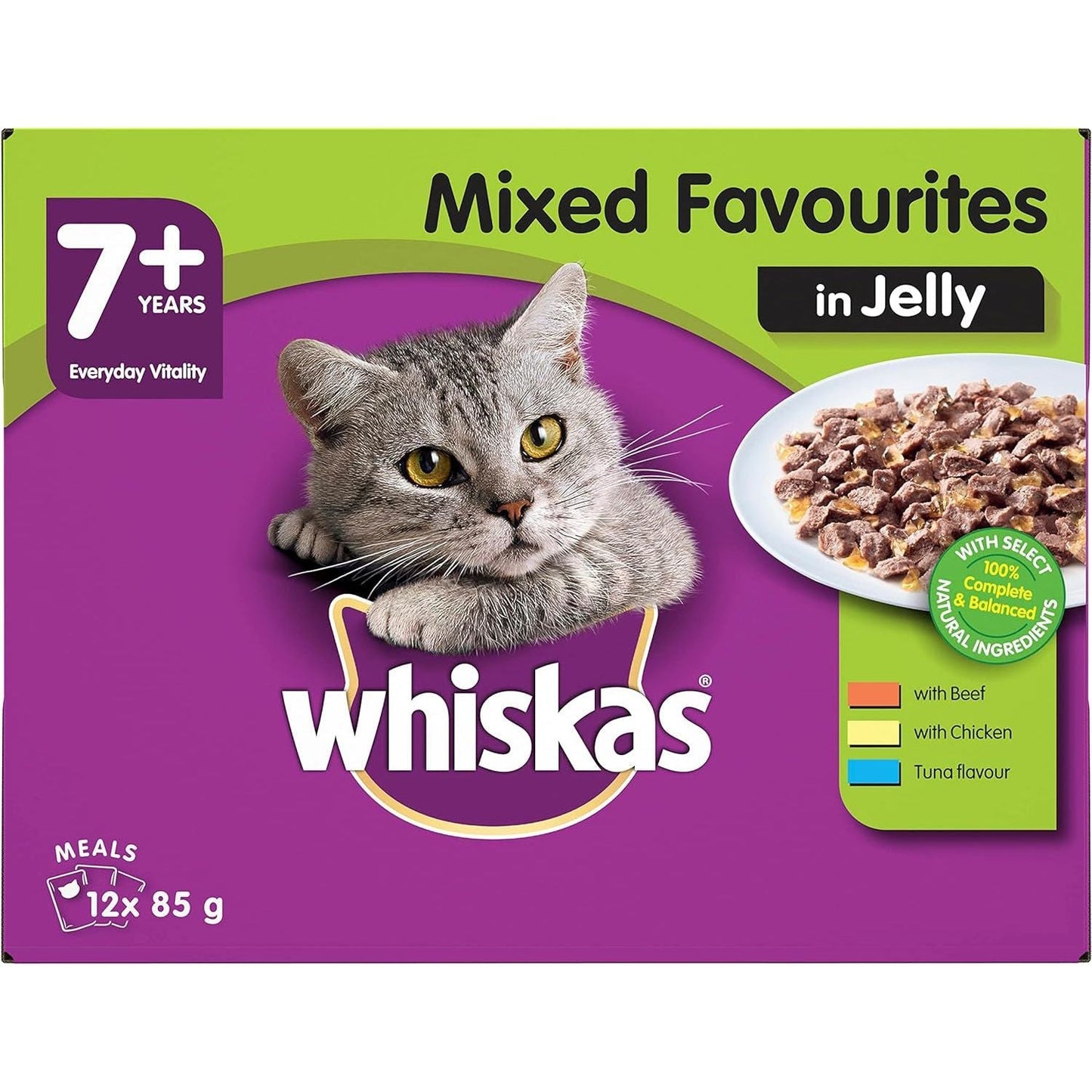 7+ Years Wet Cat Food with Mixed Favourites in Jelly 12 X 85G, 5 Pack (60 Pouches)