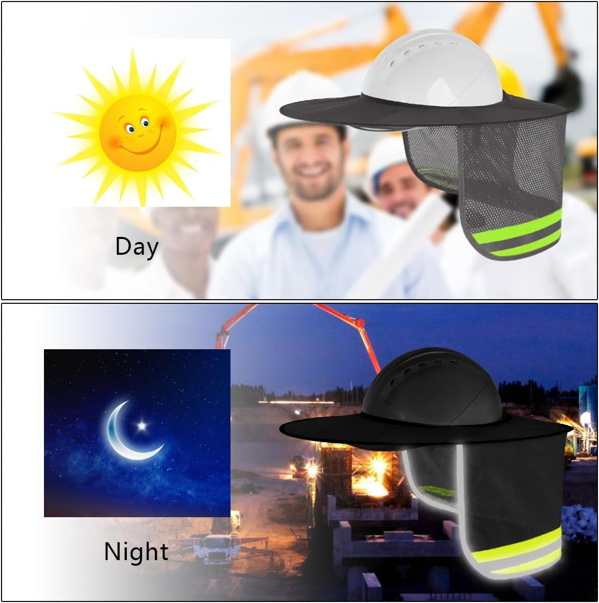 Hard Hat Sunshield - Upgrade Full Brim Neck Sunshade Cover with Reflective Strip for Hardhats