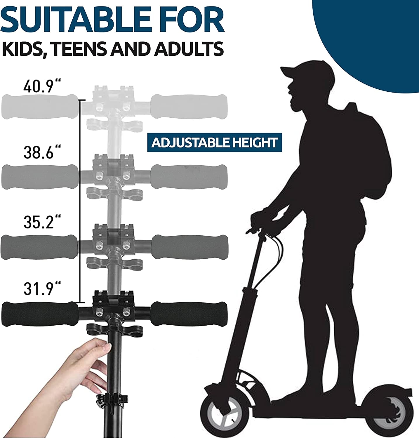 Foldable Kick Scooter for Kids - LED Lights Aluminum Frame & Handlebars Sport Scooter for Toddler Adults Teens Boys & Girls, Detachable and Portable Black Kids' Scooter with Adjustable Height
