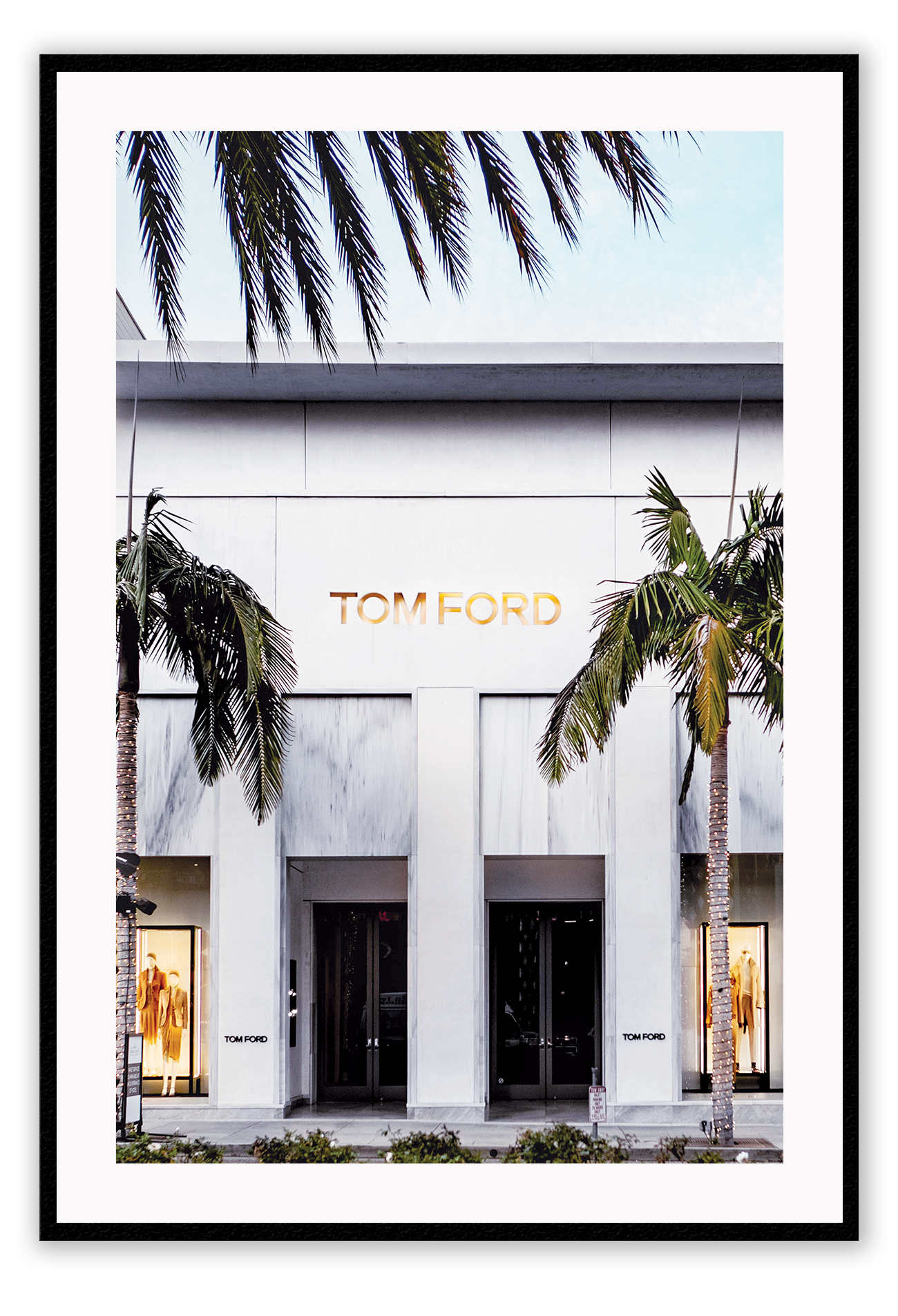 Fashion print store shopping Rodeo drive iconic money gold, green, grey, tropical