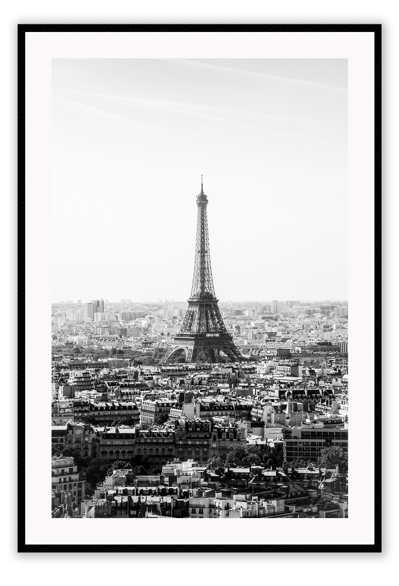 A black and white urban wall art with the city view of Paris and Eiffel tower.