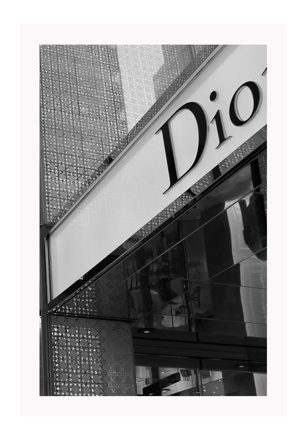 Christian Dior shop front fashion black and white print portrait, iconic