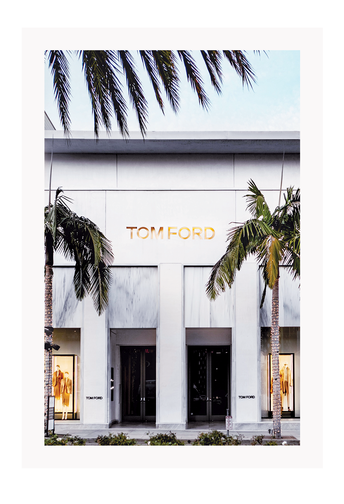 Fashion print store shopping Rodeo drive iconic money gold, green, grey, tropical