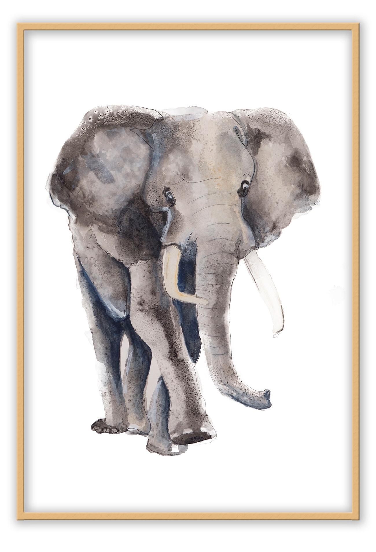 Kids print with watercolour elephant on a white background