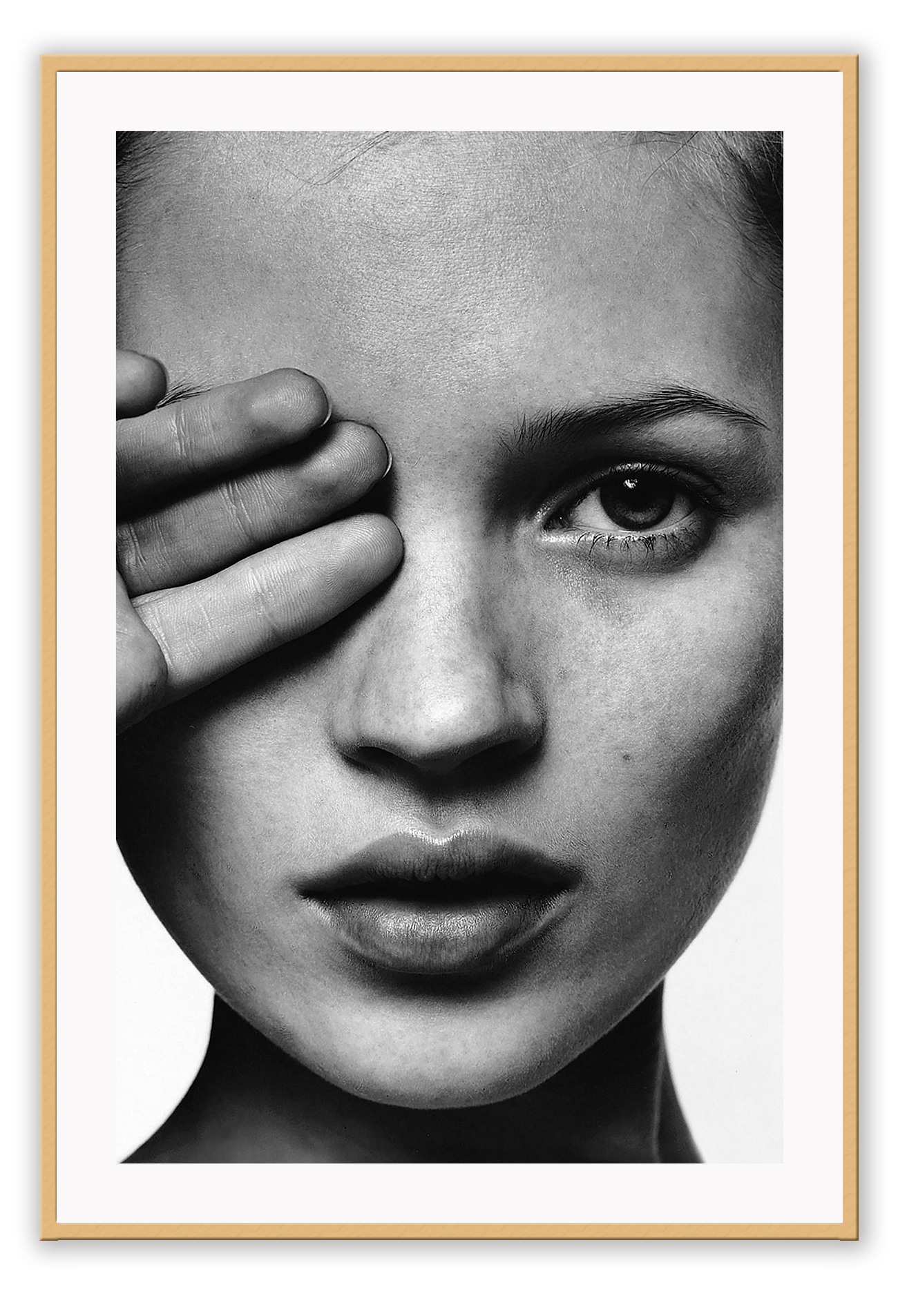 An iconic fashion wall art with 90s English model Kate Moss in black and white.