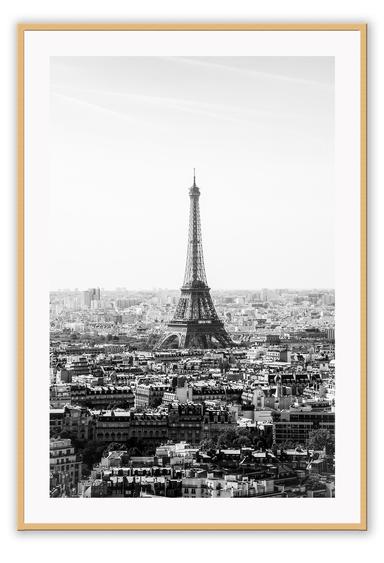 A black and white urban wall art with the city view of Paris and Eiffel tower.