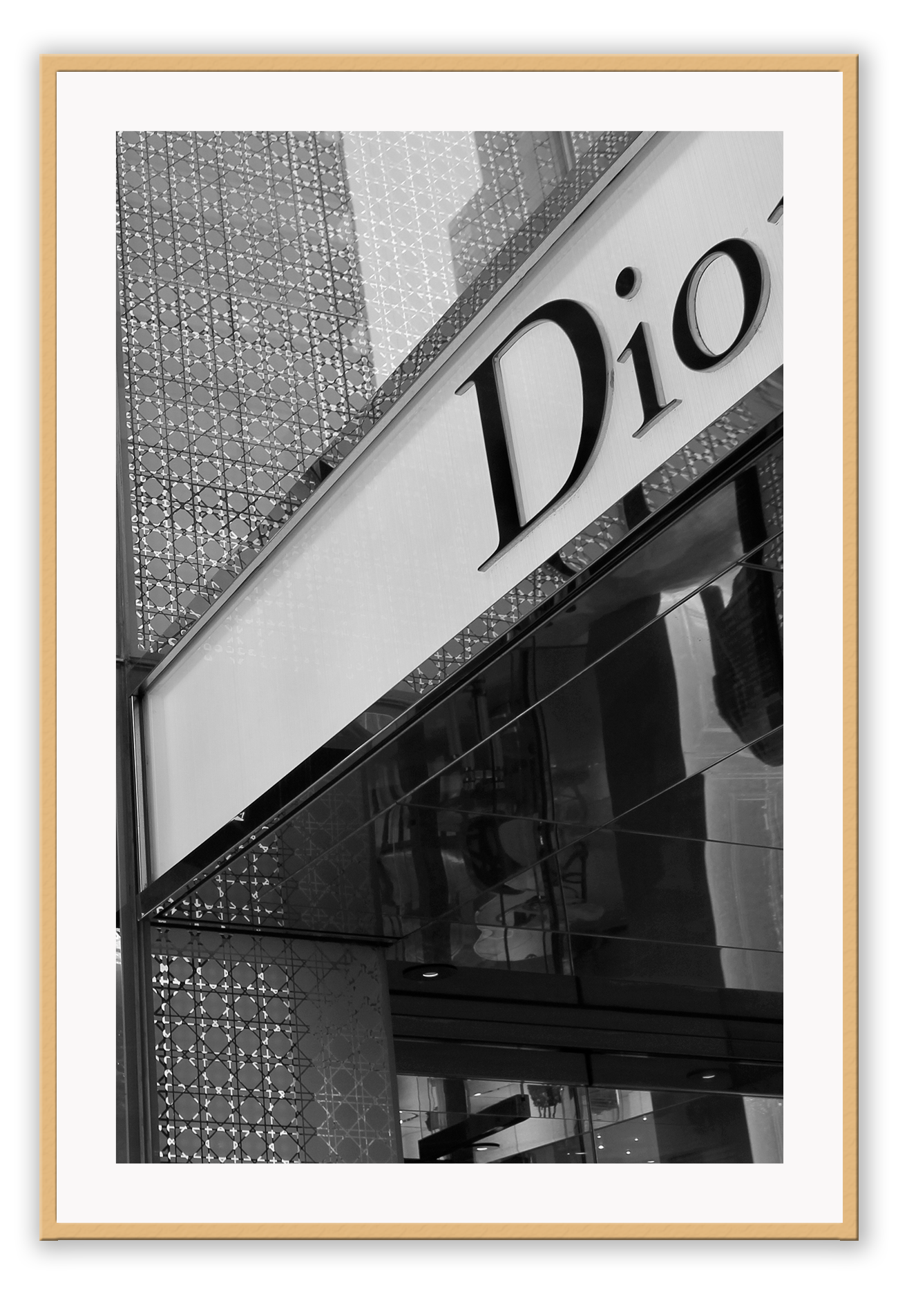 Christian Dior shop front fashion black and white print portrait, iconic