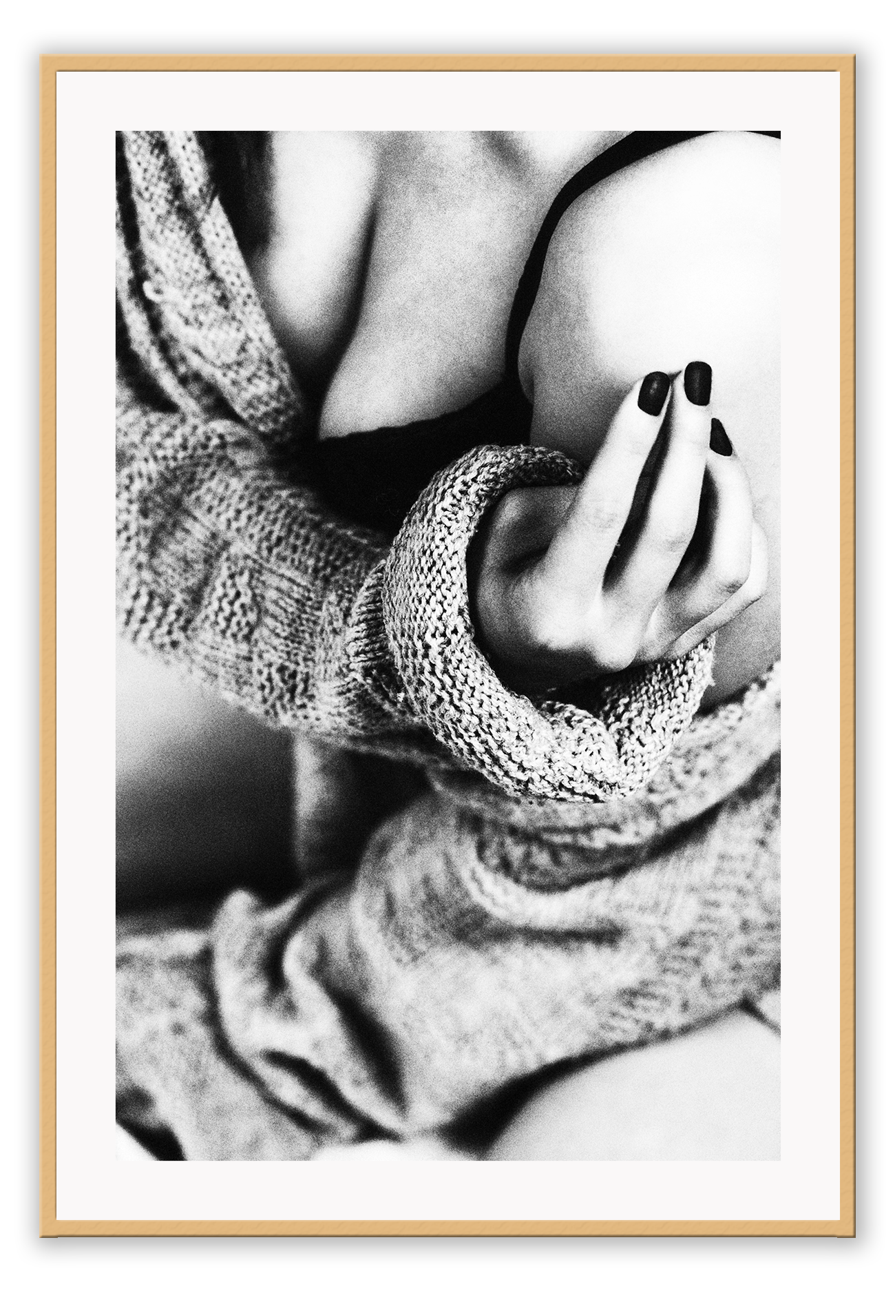 Photo black and white print of woman lady sexy in lingerie bedroom portrait and cardigan