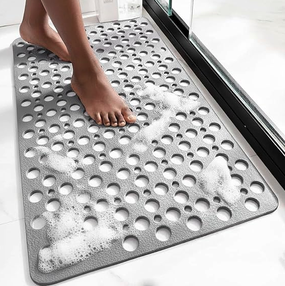 Non Slip Bath Mat 75 x 43cm, Anti Slip Shower Mat with Strong Suction Cups, Machine Washable Bath Tub Mat, Quick-Dry, Trimmable Shower Mats for Inside Shower (Gray)