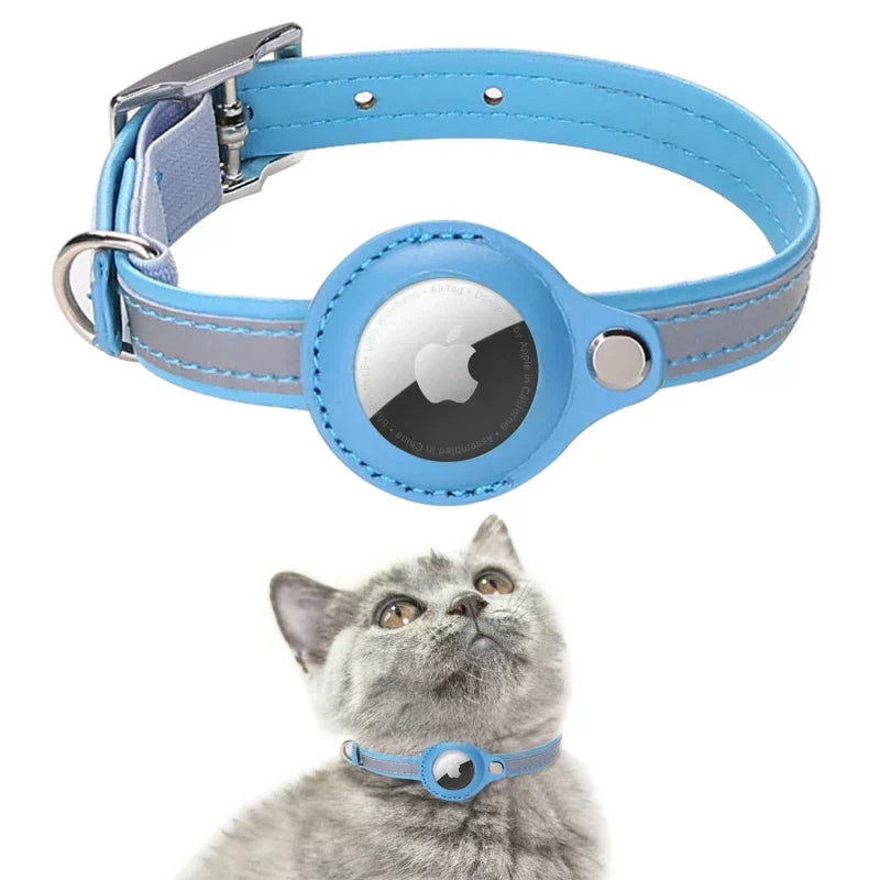Reflective Leather Cat Collar for Airtag