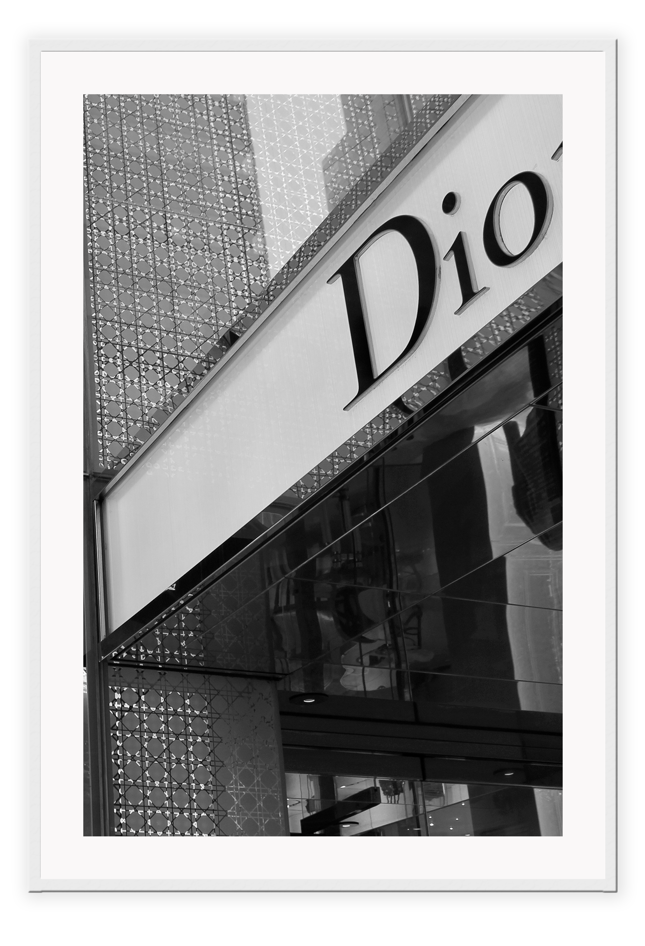 Christian Dior shop front fashion black and white print portrait, iconic