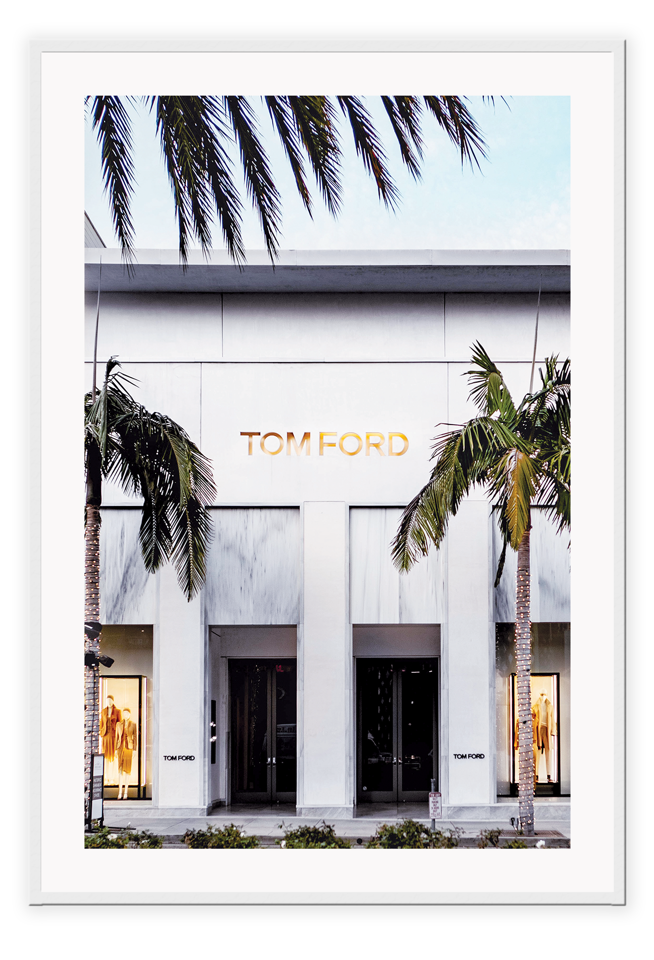 Fashion print store shopping Rodeo drive iconic money gold, green, grey, tropical