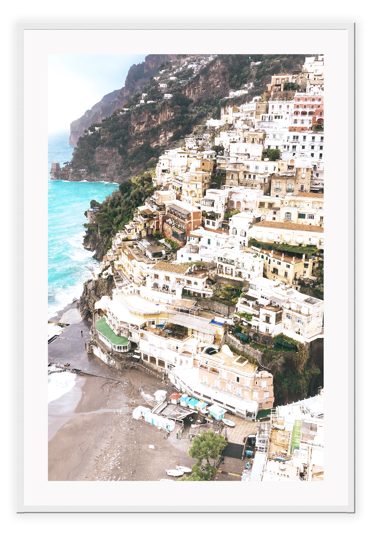 Coast print water architecture ocean beach houses cliff face blue, white, natural tones