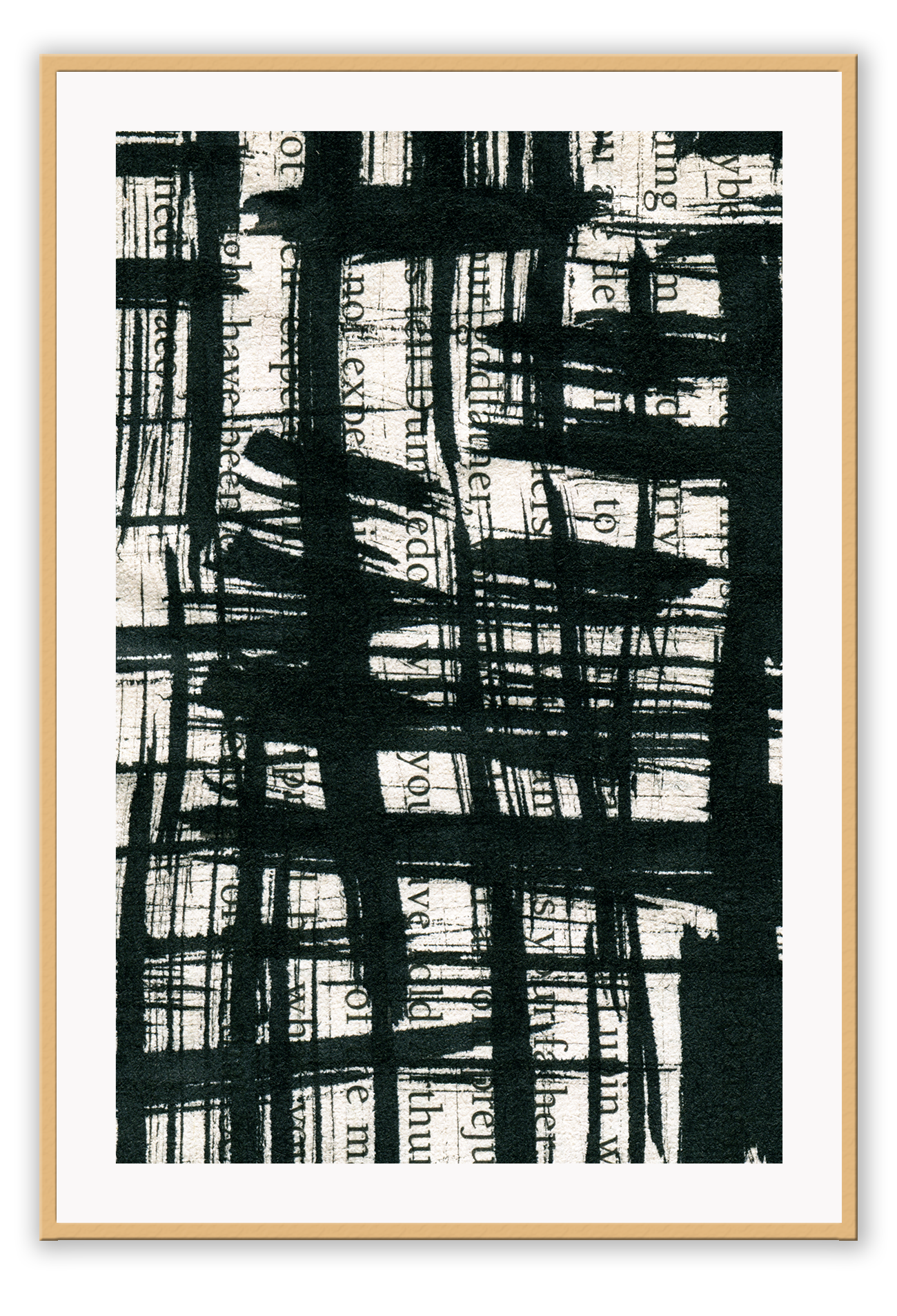 Typography abstract print with black brushstrokes and cream background dark moody