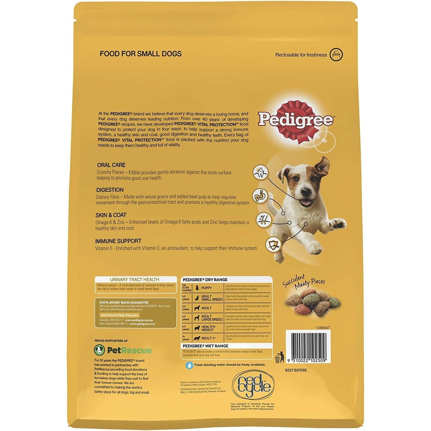 Adult Small Breed Dry Dog Food with Real Beef & Vegies 2.5Kg Bag, 4 Pack - Paws and Pats