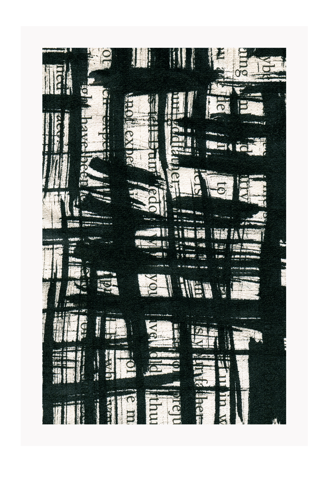 Typography abstract print with black brushstrokes and cream background dark moody