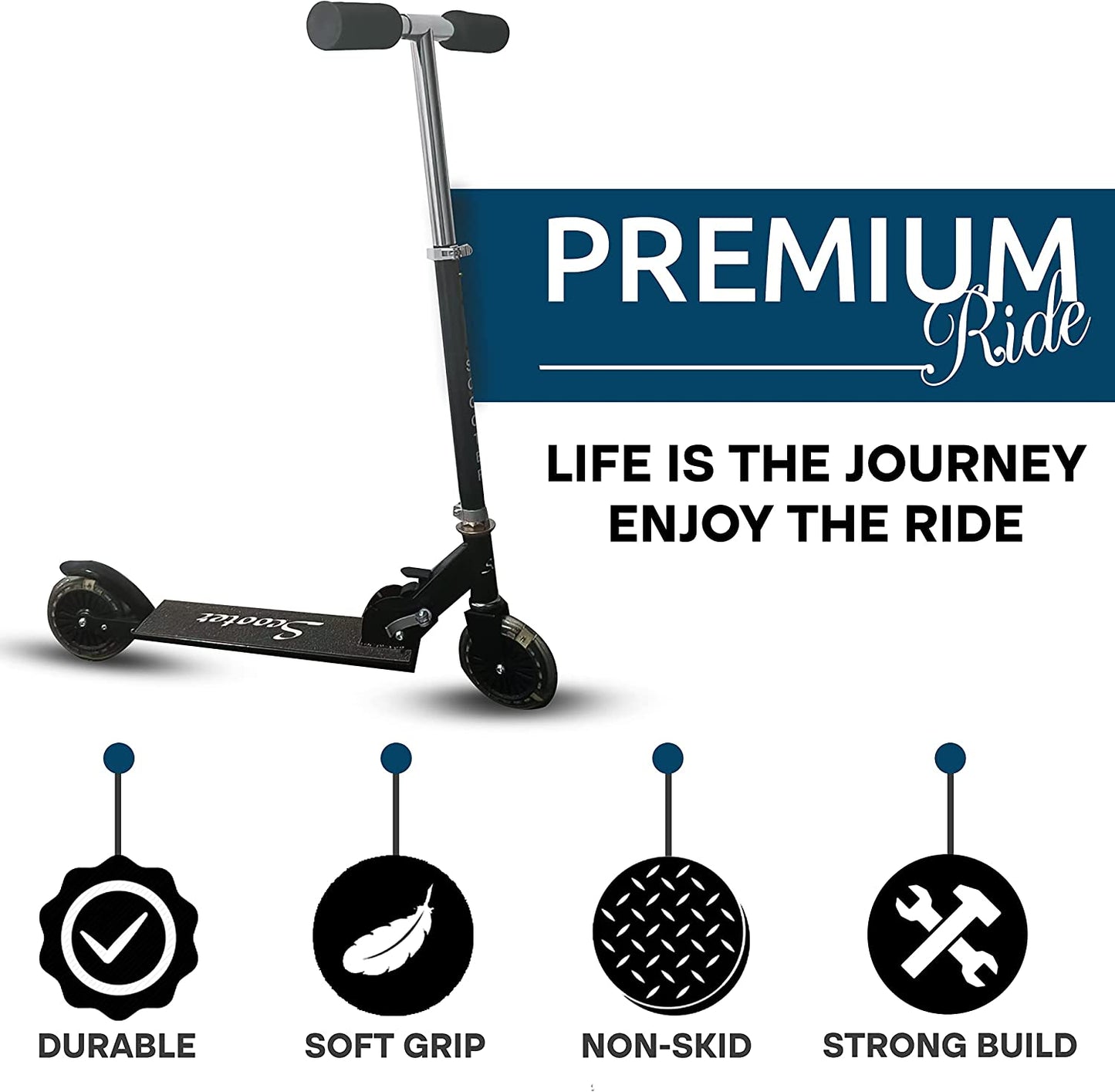 Foldable Kick Scooter for Kids - LED Lights Aluminum Frame & Handlebars Sport Scooter for Toddler Adults Teens Boys & Girls, Detachable and Portable Black Kids' Scooter with Adjustable Height