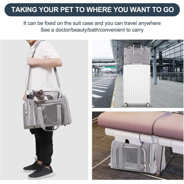 Black Portable Pet Travel Carrier Bag - Foldable, Durable, and Comfortable for Small Dogs & Cats 40cmx25cmx25CM