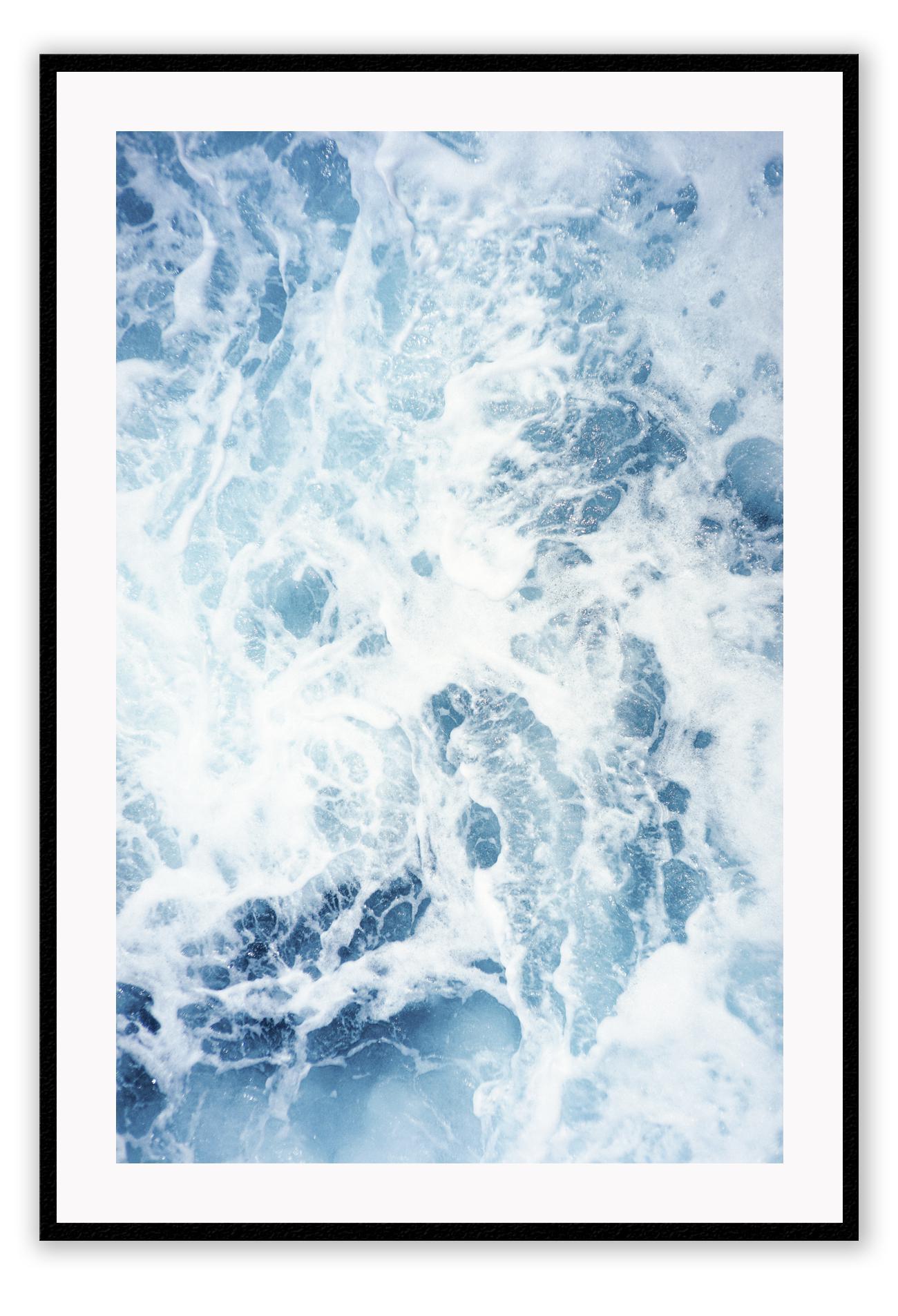 Ocean print with a close-up of the blue sea and white wash.