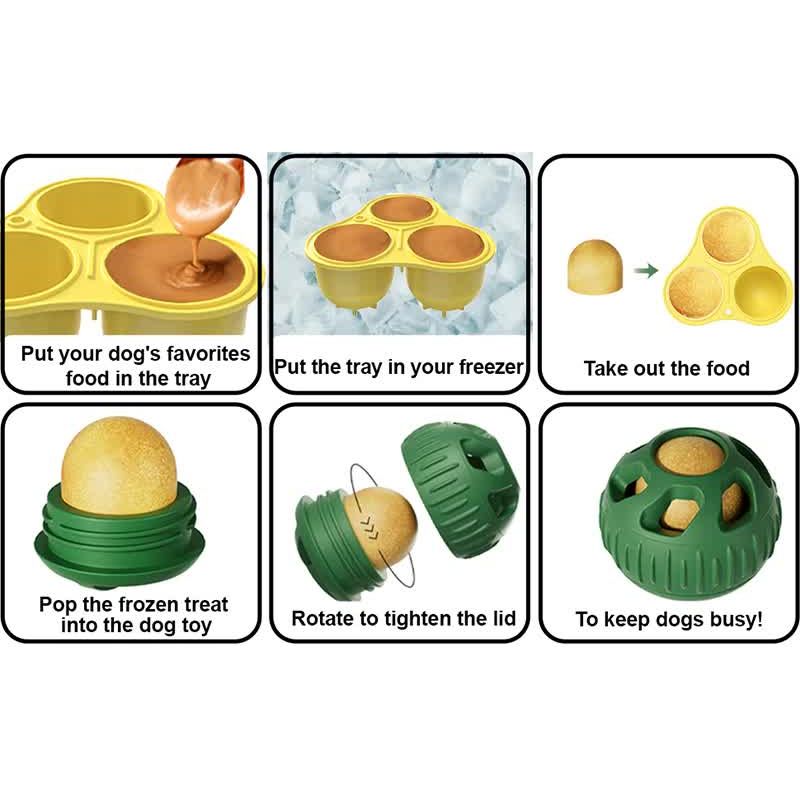 Blue Ball and Yellow Mold Pet Treat Dispensing Ball and Molding Set - Silicone Dog Chew Toy for Teeth Cleaning and Boredom Relief
