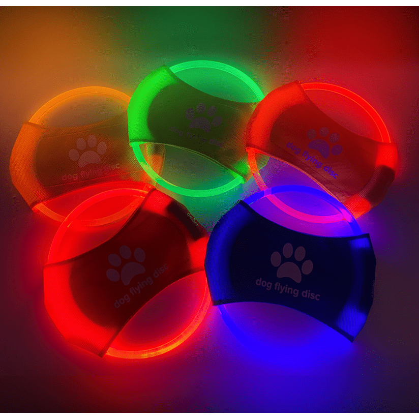 Blue LED Light Up Dog Frisbee - Rechargeable & Durable Pet Toy