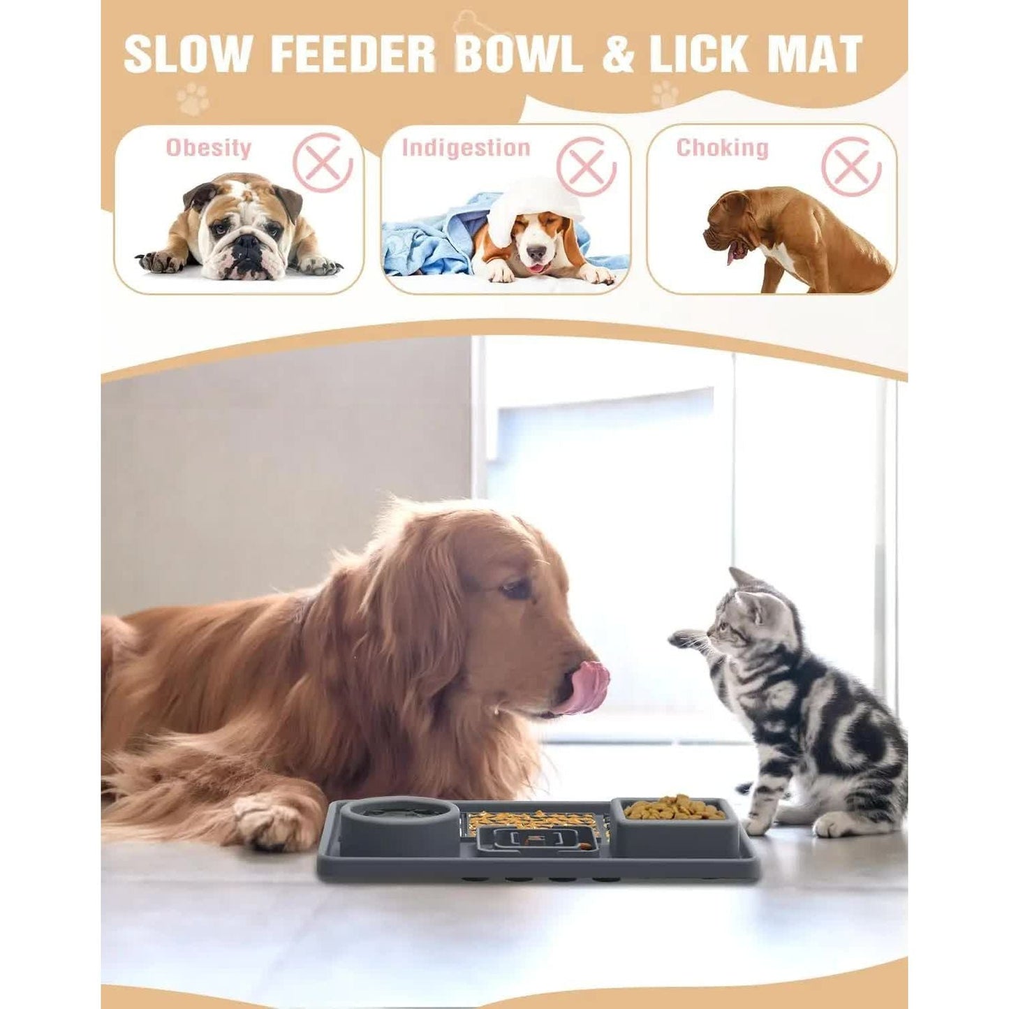 Blue Multi-Functional Pet Slow Feeder Lick Mat - Durable Food-Grade Silicone Anti-Bite Bowl for Dogs