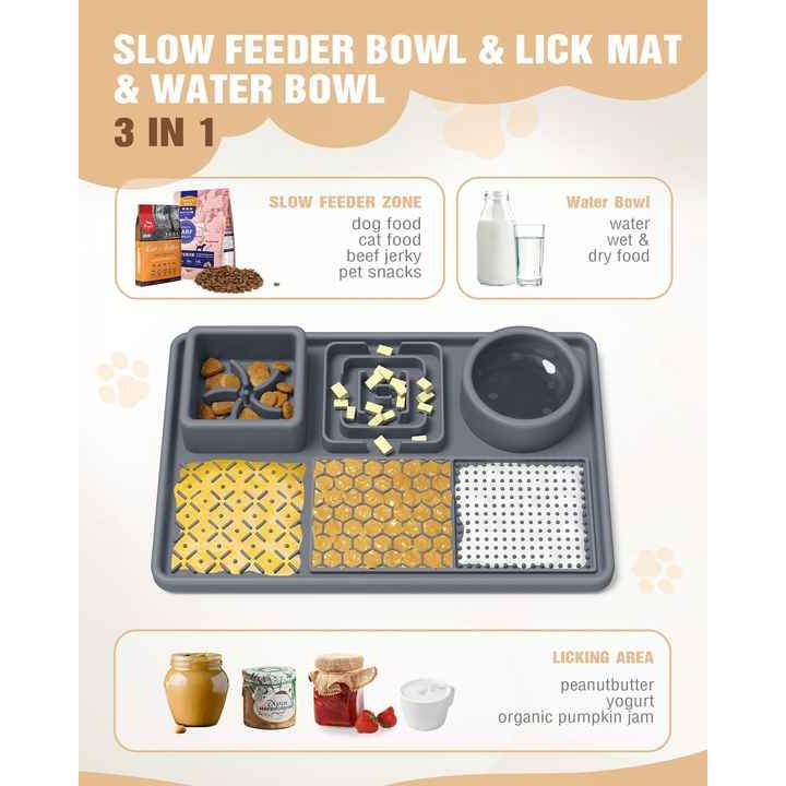 Blue Multi-Functional Pet Slow Feeder Lick Mat - Durable Food-Grade Silicone Anti-Bite Bowl for Dogs