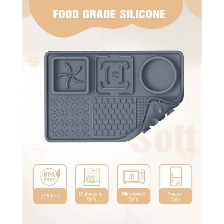 Blue Multi-Functional Pet Slow Feeder Lick Mat - Durable Food-Grade Silicone Anti-Bite Bowl for Dogs