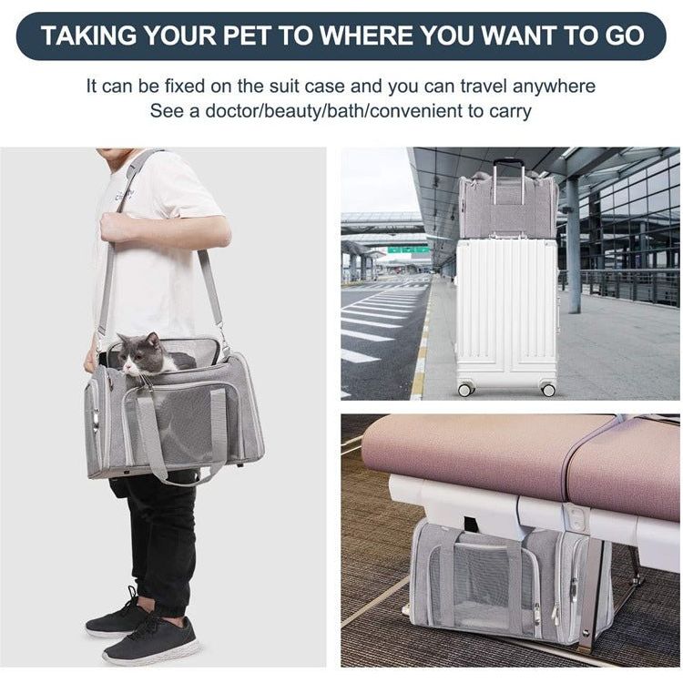 Blue Portable Pet Travel Carrier Bag - Foldable, Durable, and Comfortable for Small Dogs & Cats 40cmx25cmx25cm