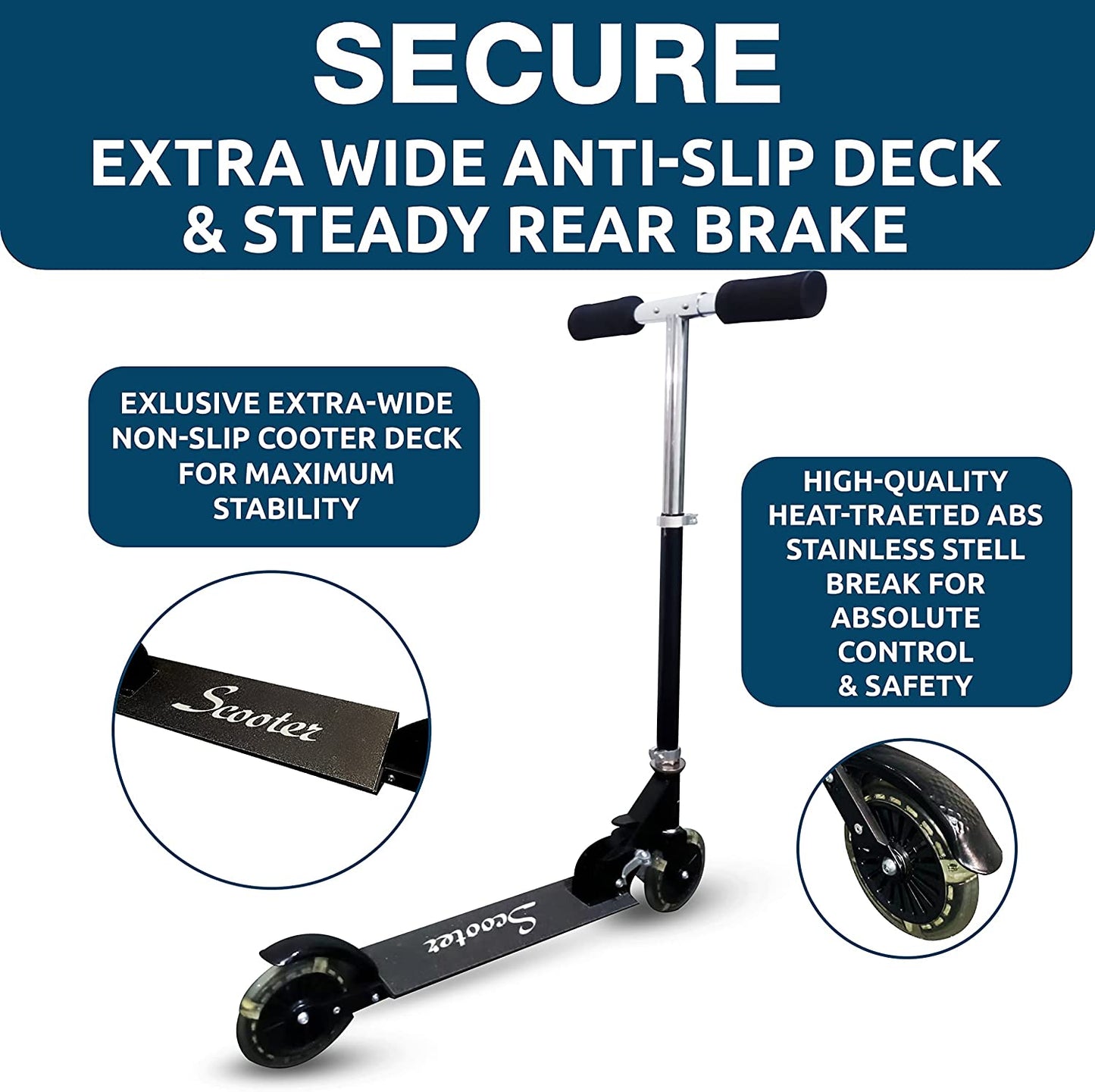 Foldable Kick Scooter for Kids - LED Lights Aluminum Frame & Handlebars Sport Scooter for Toddler Adults Teens Boys & Girls, Detachable and Portable Black Kids' Scooter with Adjustable Height