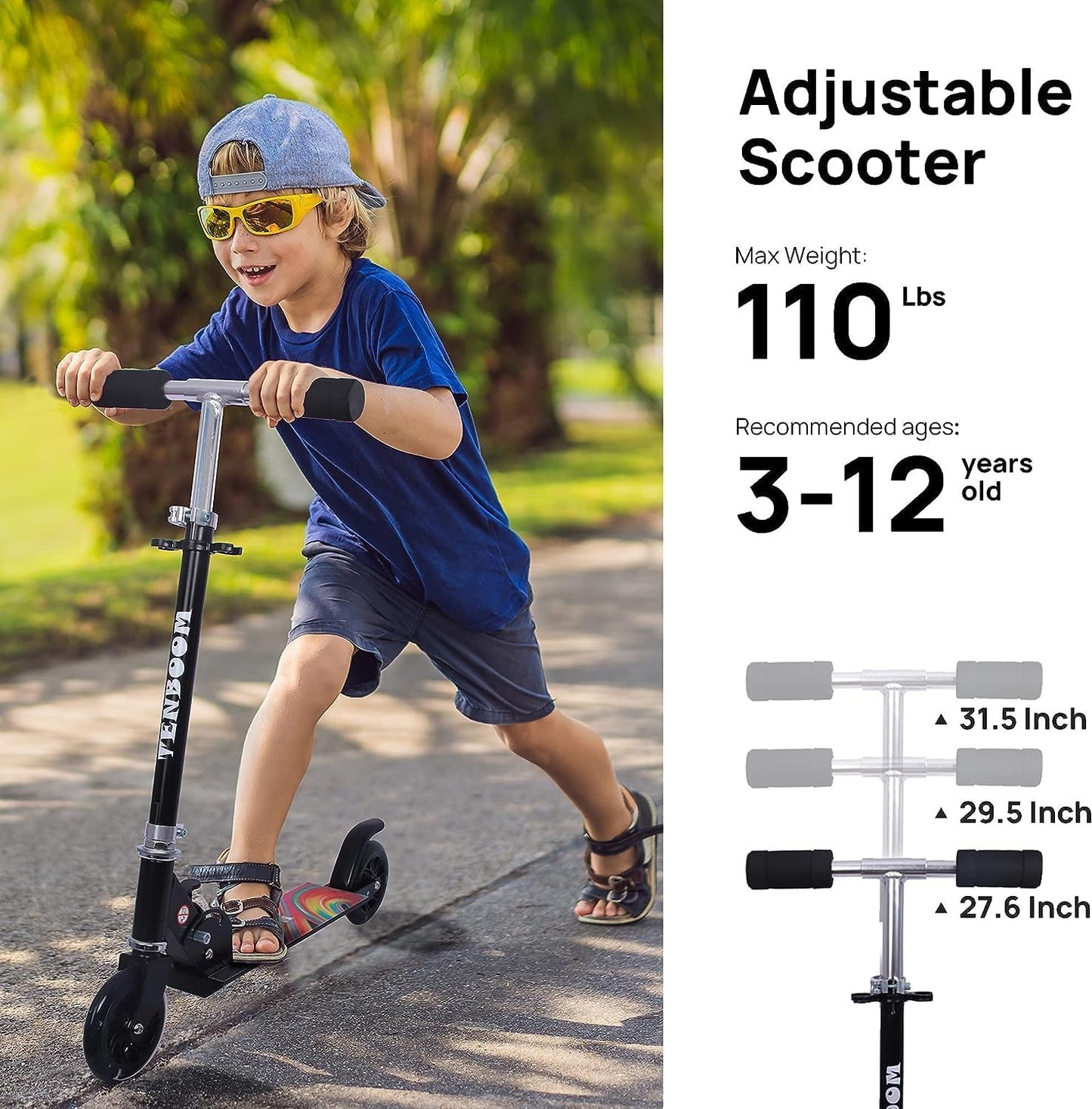 Kids Folding Kick Scooter, 2 Wheel Folding Kick Scooter for Girls Boys, 3 Adjustable Height, Light up Wheels, Scooter with Sturdy Frame, Christmas Birthday Girls Boys, Easy Folding Kids Scooter