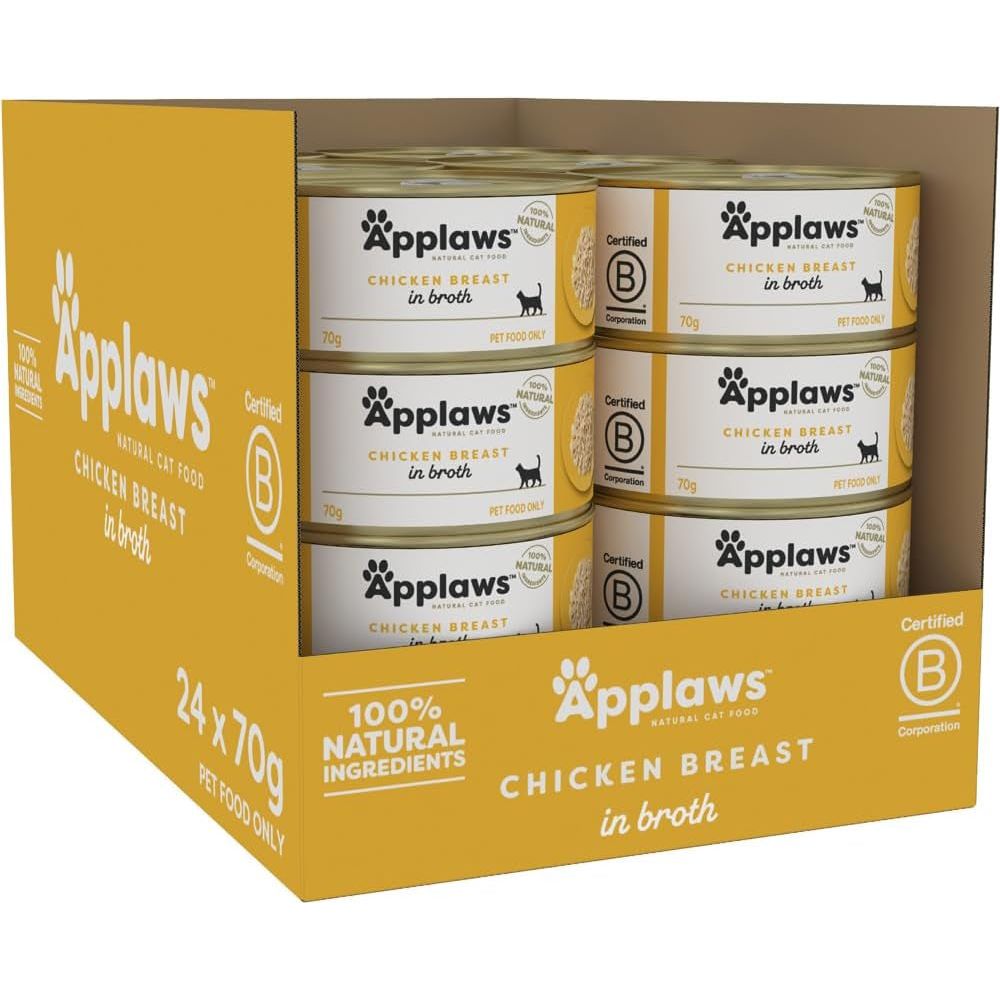 100% Natural Wet Cat Food Chicken Breast in Broth, Limited Ingredients Pet Food 70G Tin (Pack of 24)