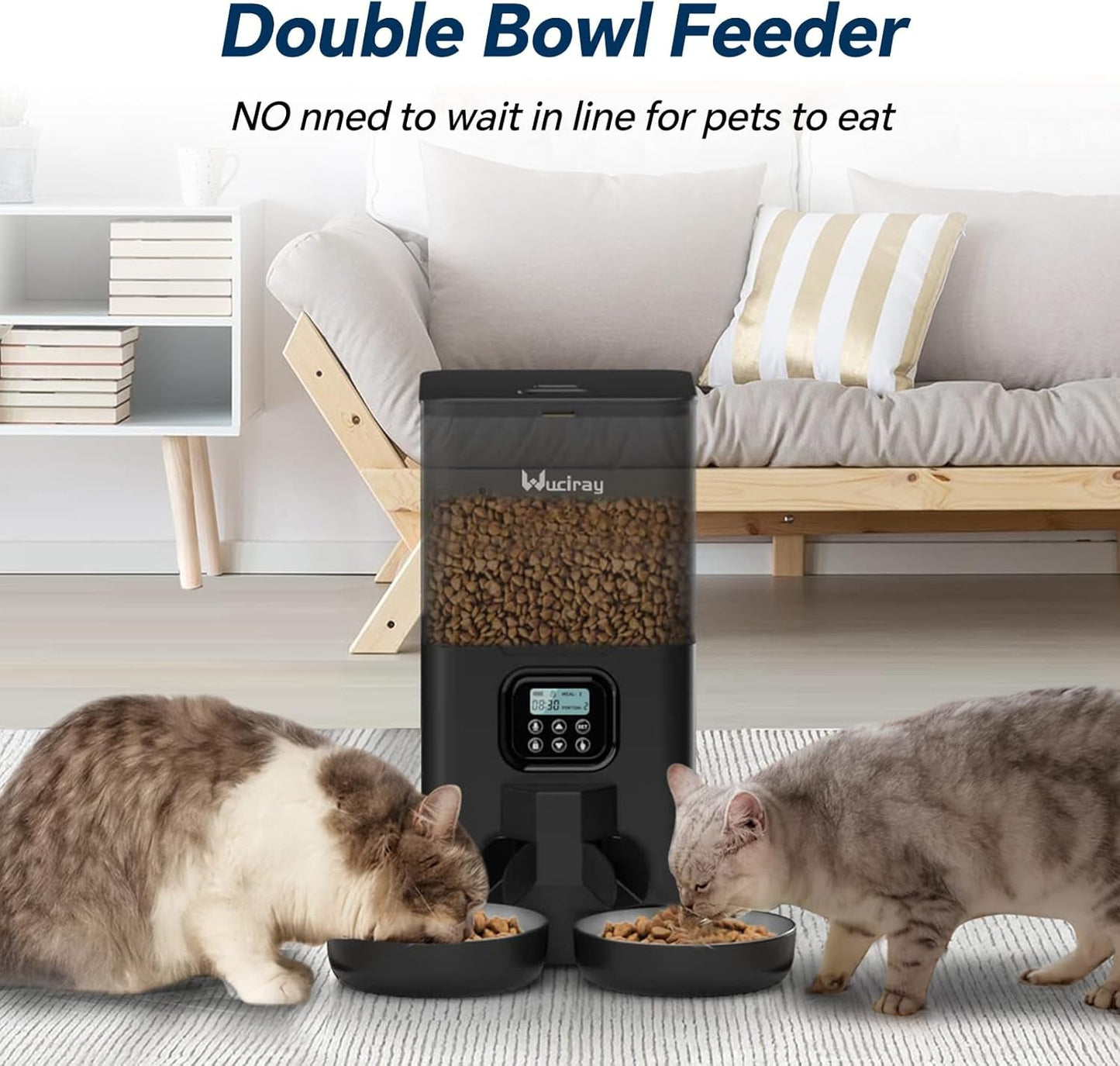 Automatic Pet Feeder, Timed Cat Food Dispenser 6L Double Dog Feeder with 2 Stainless Steel Bowls