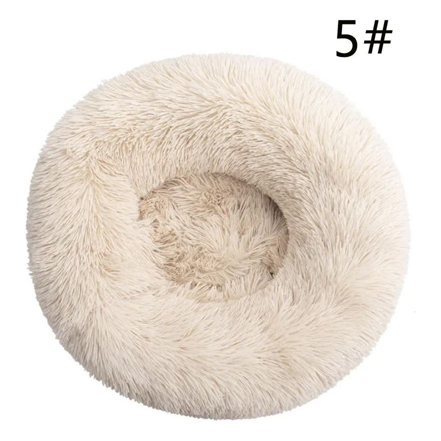 Calming Donut Pet Bed -Soft Faux Fur, Anti-Anxiety Fluffy Round Bed for Cats and Small Dogs (Light Brown)40cm