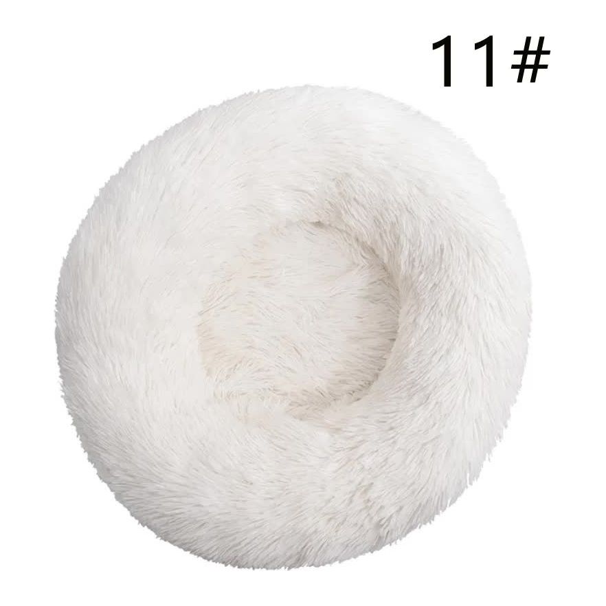 Calming Donut Pet Bed -Soft Faux Fur, Anti-Anxiety Fluffy Round Bed for Cats and Small Dogs (White)40cm