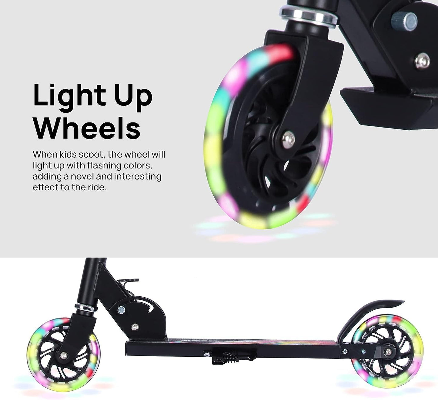 Kids Folding Kick Scooter, 2 Wheel Folding Kick Scooter for Girls Boys, 3 Adjustable Height, Light up Wheels, Scooter with Sturdy Frame, Christmas Birthday Girls Boys, Easy Folding Kids Scooter