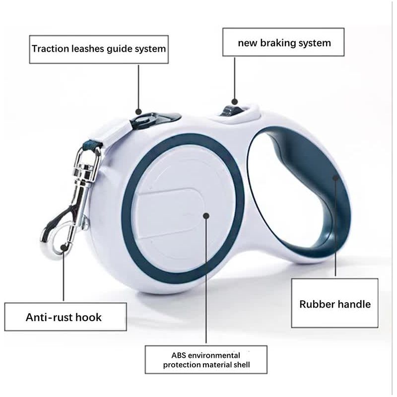 Dark Blue 5M Pet Leash Retractable - Tangle-Free, Extendable Pet Leash for Walking